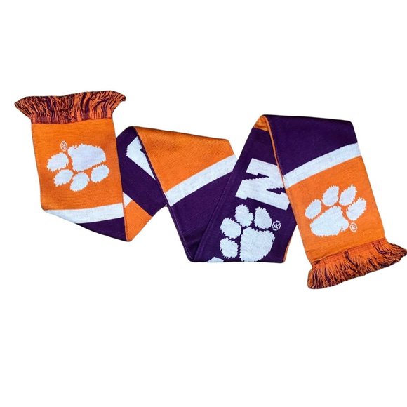 Clemson Tigers Scarf Pawprint Orange Purple White Ruffneck Scarves 70" - Picture 2 of 5